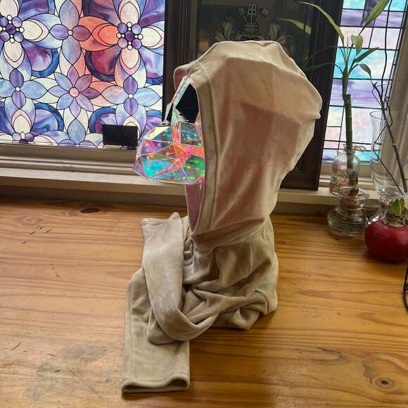 Out From Under Velour Cropped Corset Zip-Up Hoodie Ivory Size M Urban Outfitters - Picture 5 of 15